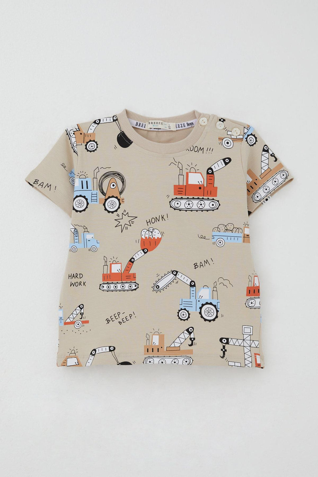 BRE Breeze Boys' Shorts Set Fun Construction Vehicles Patterned 1.5-5 Years, Beige - Freehold