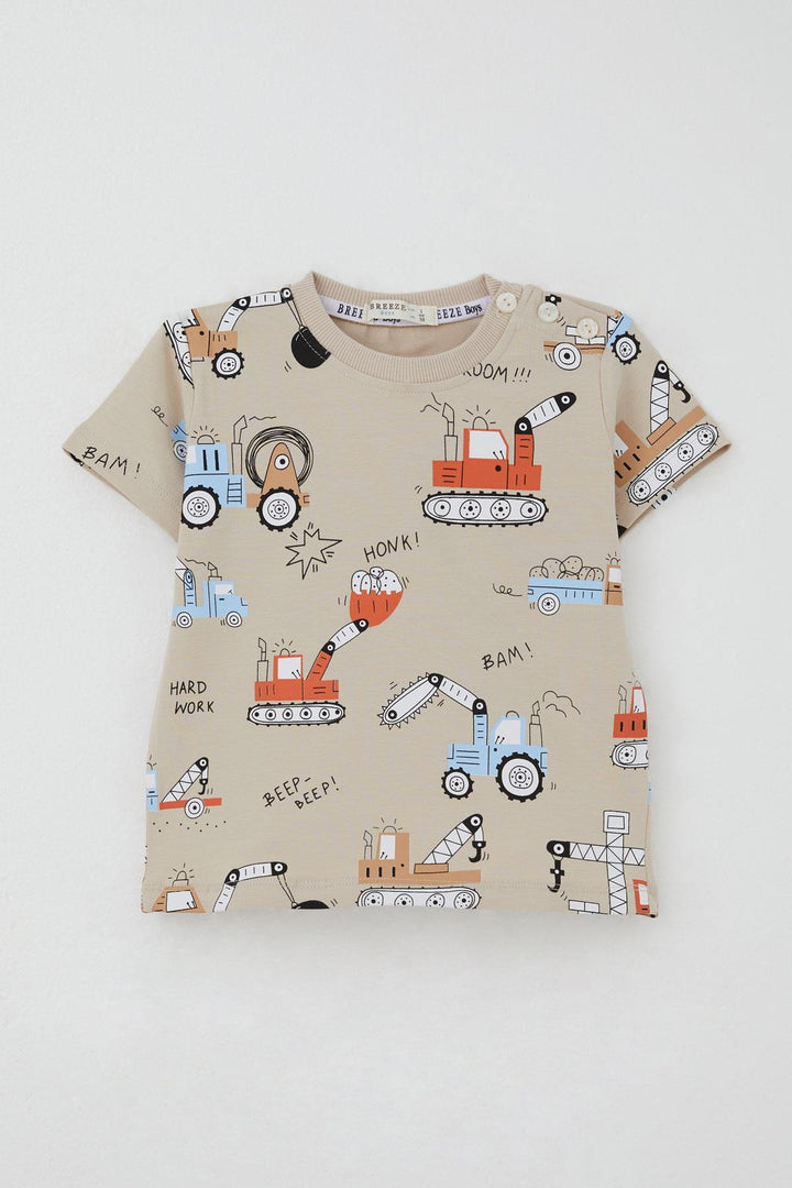BRE Breeze Boys' Shorts Set Fun Construction Vehicles Patterned 1.5-5 Years, Beige - Freehold