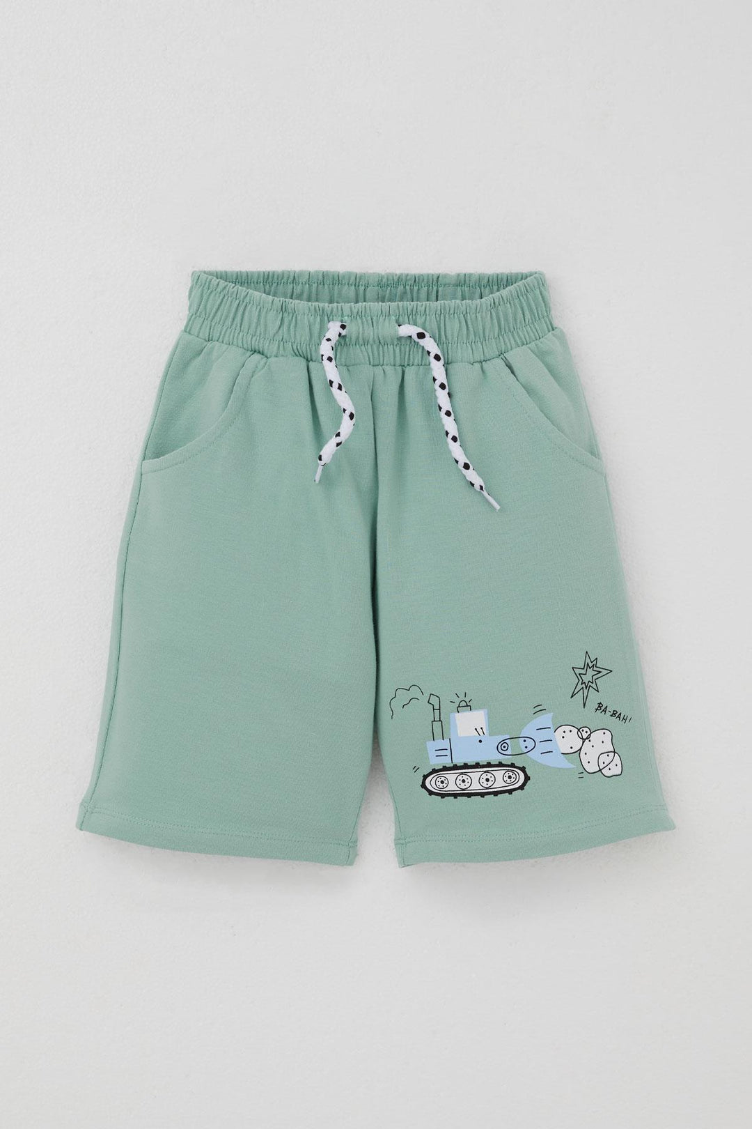 BRE Breeze Erkek Çocuk Şortlu Takım Eğlenceli İş Makineleri Desenli 1.5-5 Yaş, Su Yeşili - Klagenfurt