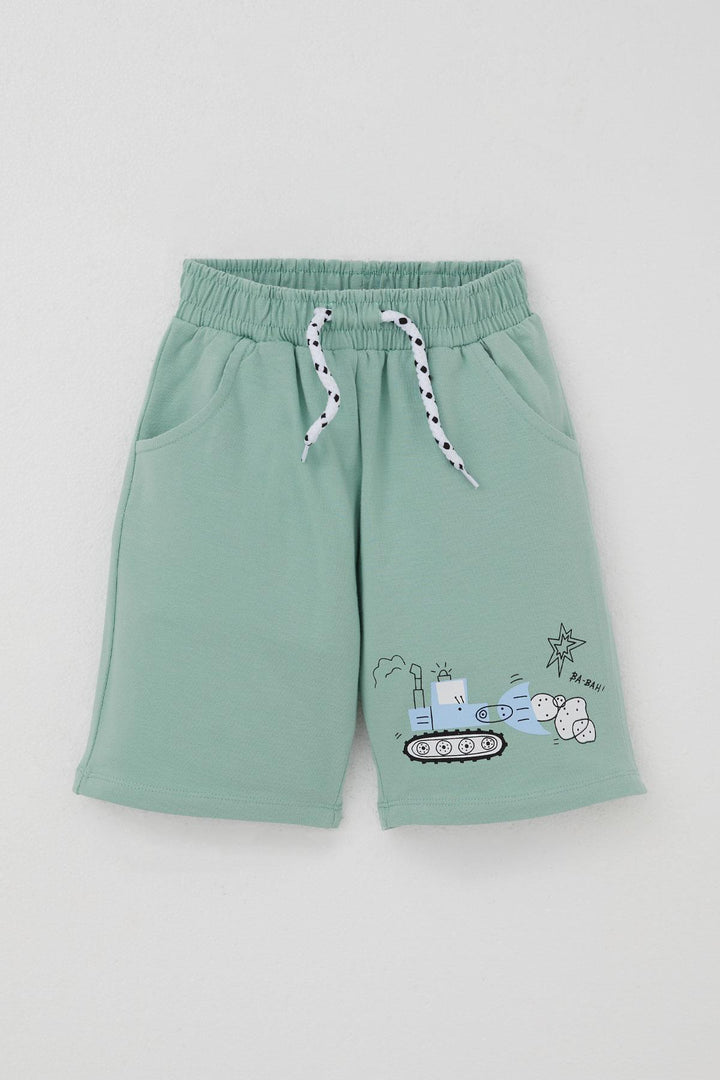 BRE Breeze Erkek Çocuk Şortlu Takım Eğlenceli İş Makineleri Desenli 1.5-5 Yaş, Su Yeşili - Klagenfurt