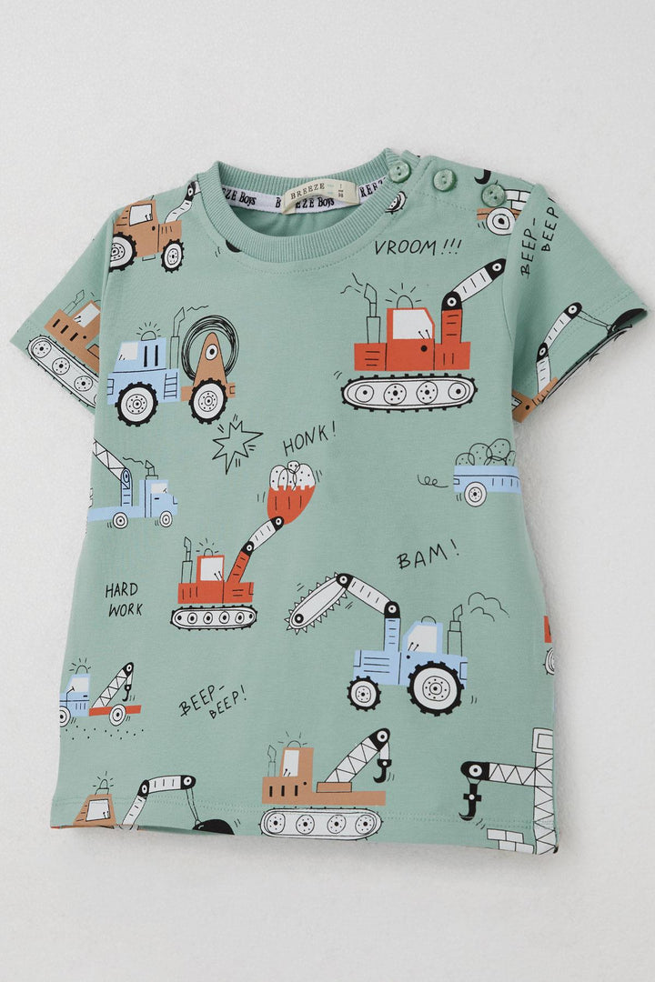 BRE Breeze Erkek Çocuk Şortlu Takım Eğlenceli İş Makineleri Desenli 1.5-5 Yaş, Su Yeşili - Klagenfurt