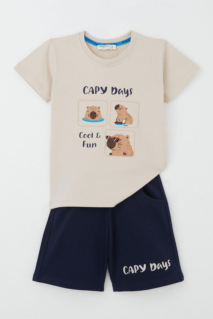 BRE Breeze Boys' Shorts Set, Cutest Rodent Capybara Printed, 1-4 Years, Beige - Fredericton