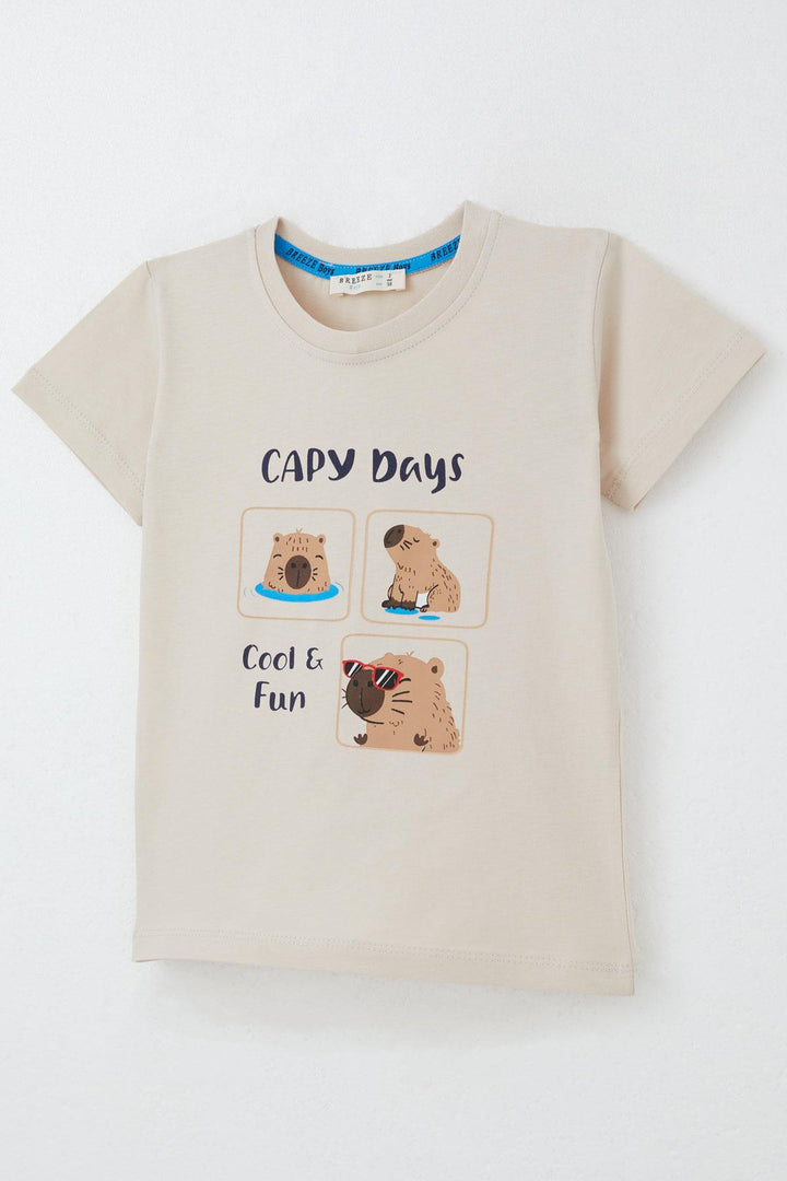 BRE Breeze Boys' Shorts Set, Cutest Rodent Capybara Printed, 1-4 Years, Beige - Fredericton