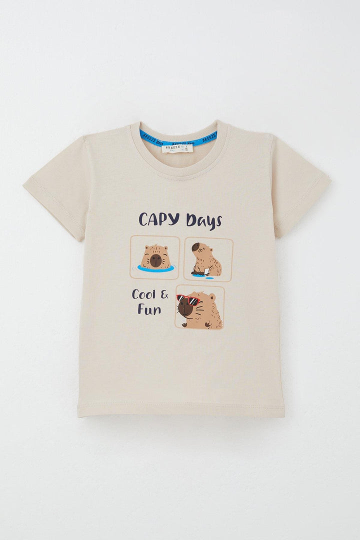 BRE Breeze Boys' Shorts Set, Cutest Rodent Capybara Printed, 1-4 Years, Beige - Fredericton