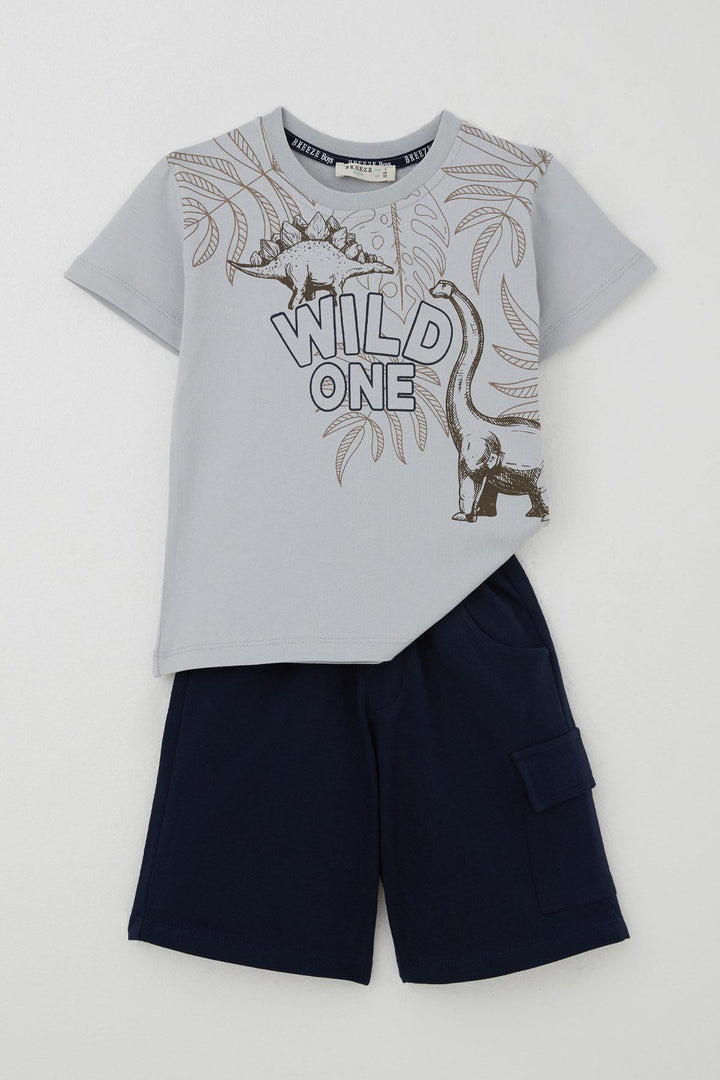 BRE Breeze Erkek Çocuk Şortlu Takım Güçlü Dinozorlar Baskılı 3-8 Yaş, Gri - Marino