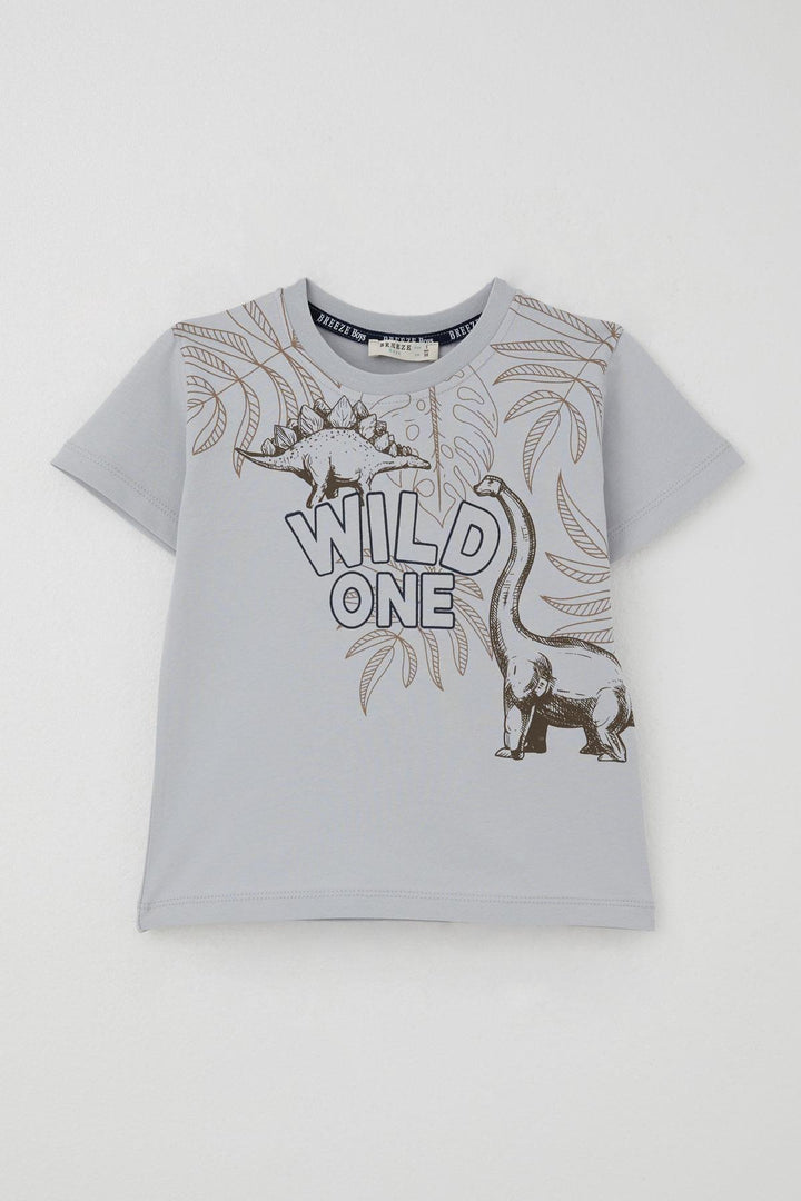 BRE Breeze Erkek Çocuk Şortlu Takım Güçlü Dinozorlar Baskılı 3-8 Yaş, Gri - Marino