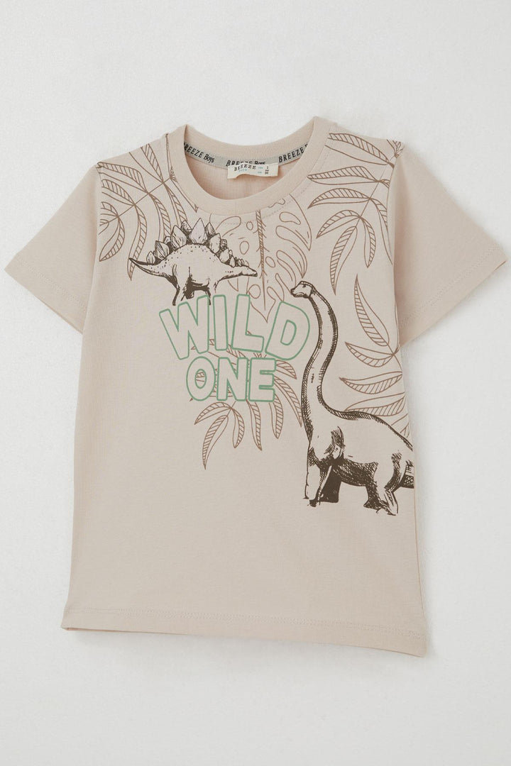 BRE Breeze Erkek Çocuk Şortlu Takım Güçlü Dinozorlar Baskılı 3-8 Yaş, Bej - Guacharachi