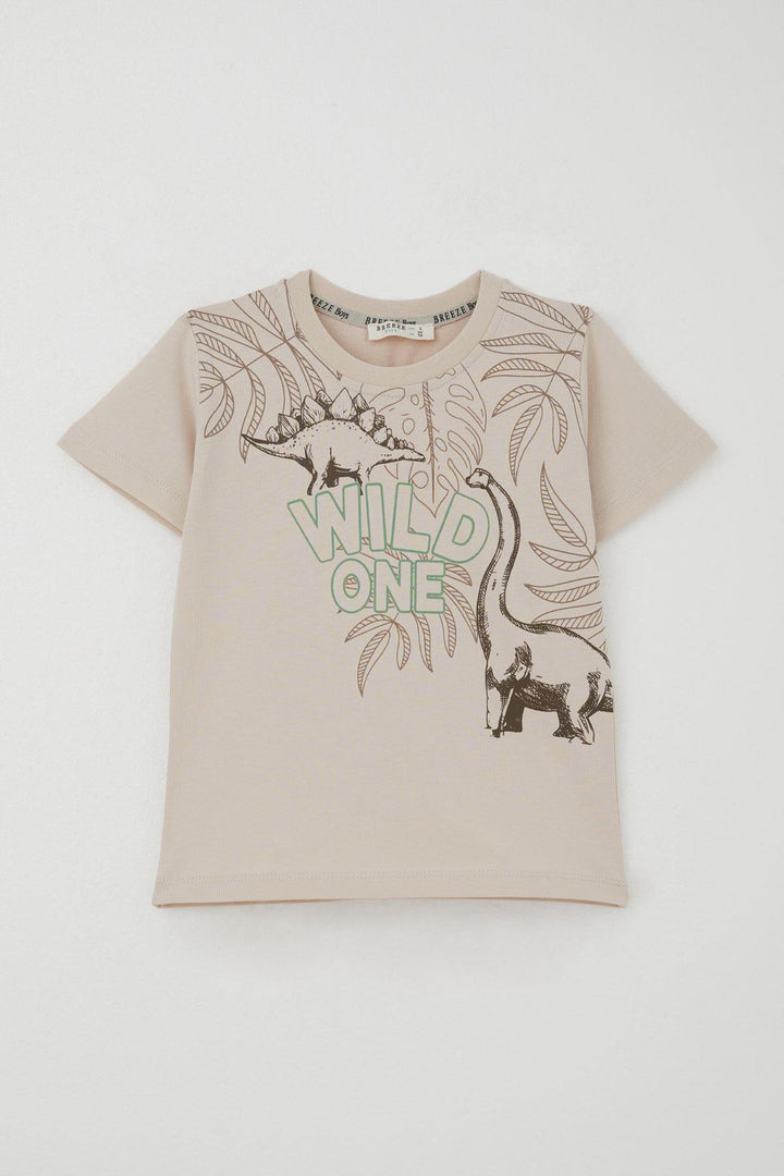BRE Breeze Erkek Çocuk Şortlu Takım Güçlü Dinozorlar Baskılı 3-8 Yaş, Bej - Guacharachi