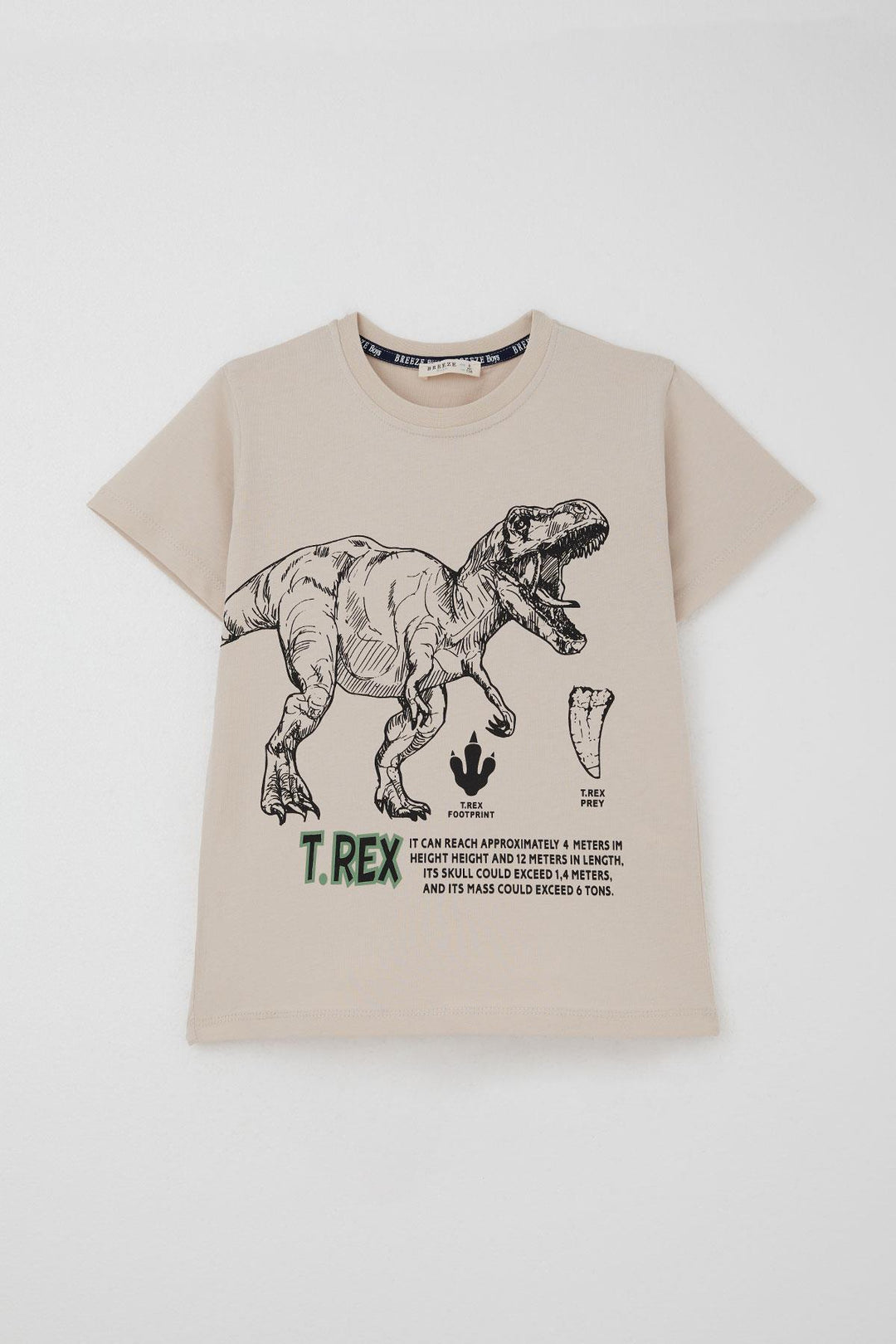 BRE Breeze Erkek Çocuk Şortlu Takım Güçlü Dinozor Baskılı Kısa Kollar Büyük Güç 4-9 Yaş, Bej - Kobryn