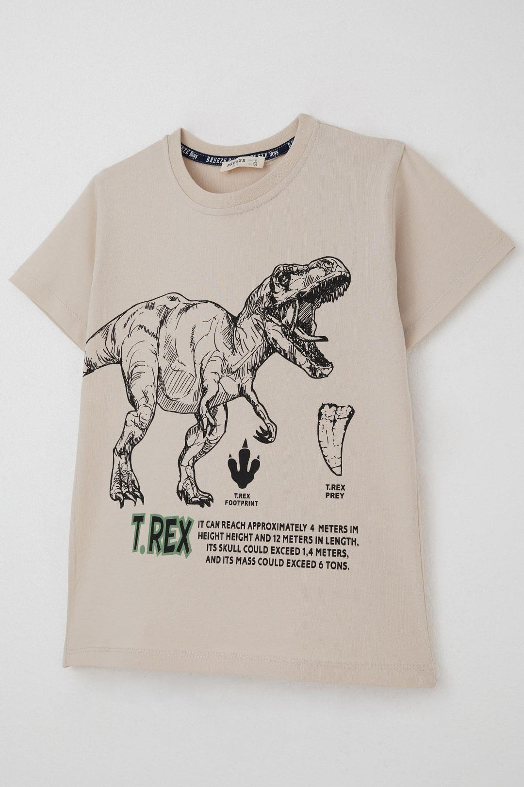 BRE Breeze Erkek Çocuk Şortlu Takım Güçlü Dinozor Baskılı Kısa Kollar Büyük Güç 4-9 Yaş, Bej - Kobryn