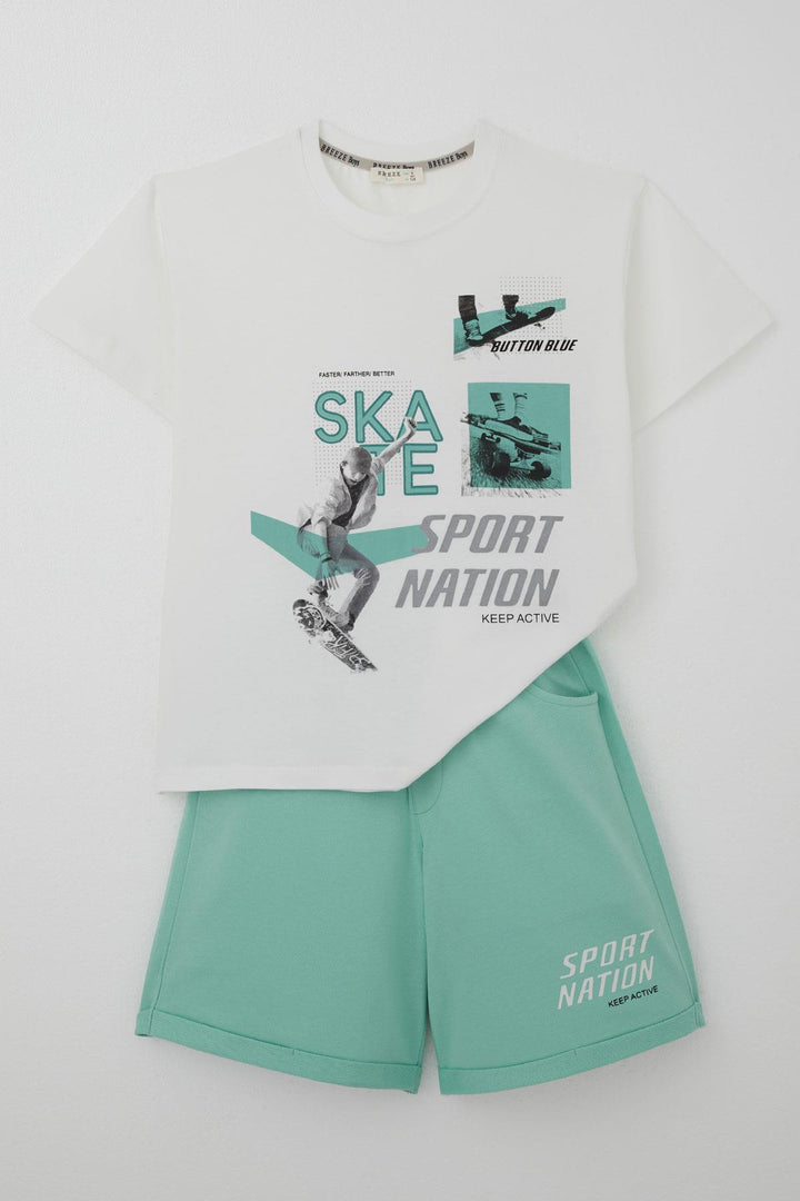 BRE Breeze Boys' Shorts Set Cool Skateboarder Printed 84 Years, Ecru - Playa del Carmen