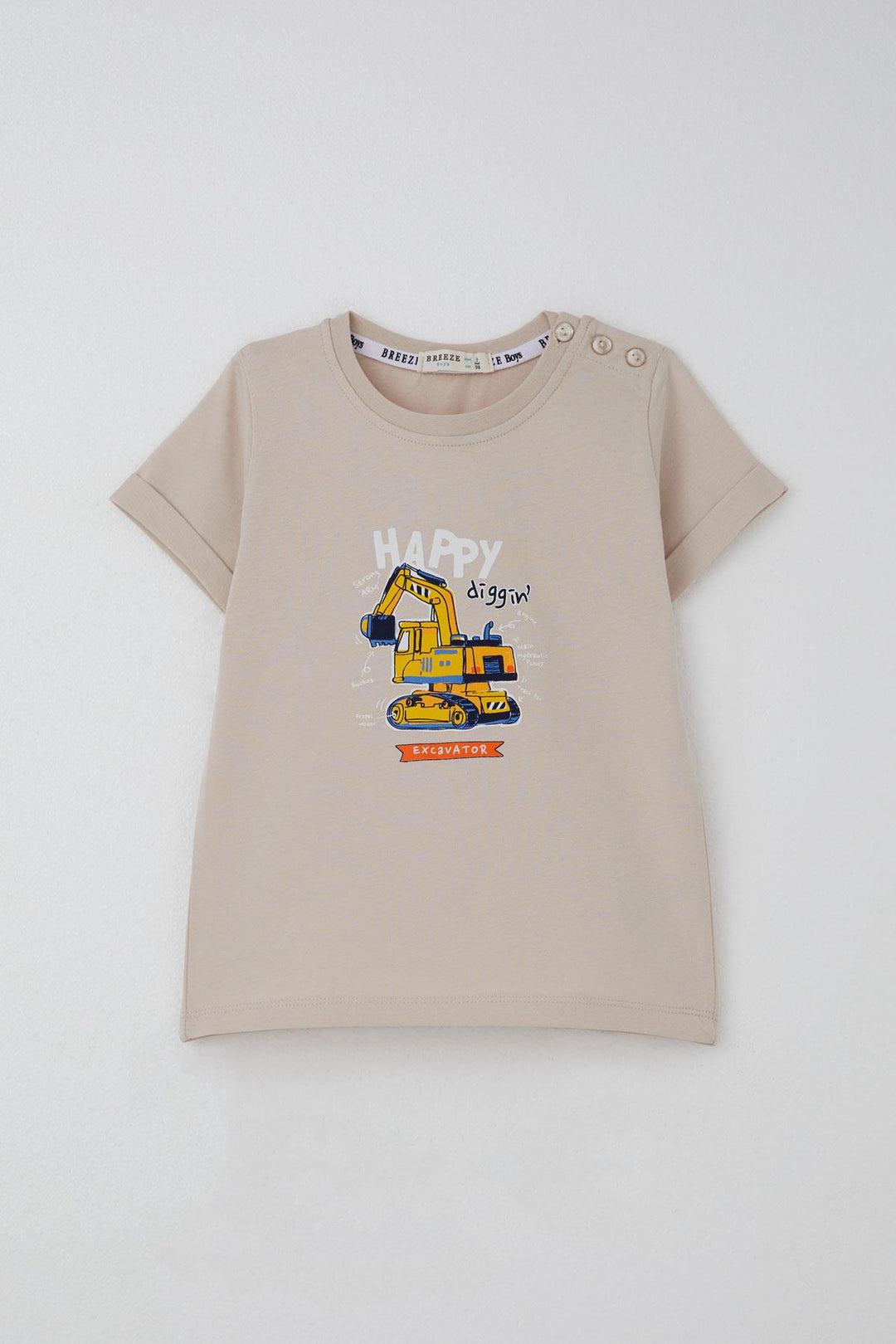 BRE Breeze Boys' Shorts Set with Construction Machine Print, 1-4 Years, Beige - Paderno Dugnano