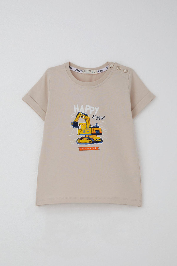 BRE Breeze Boys' Shorts Set with Construction Machine Print, 1-4 Years, Beige - Paderno Dugnano