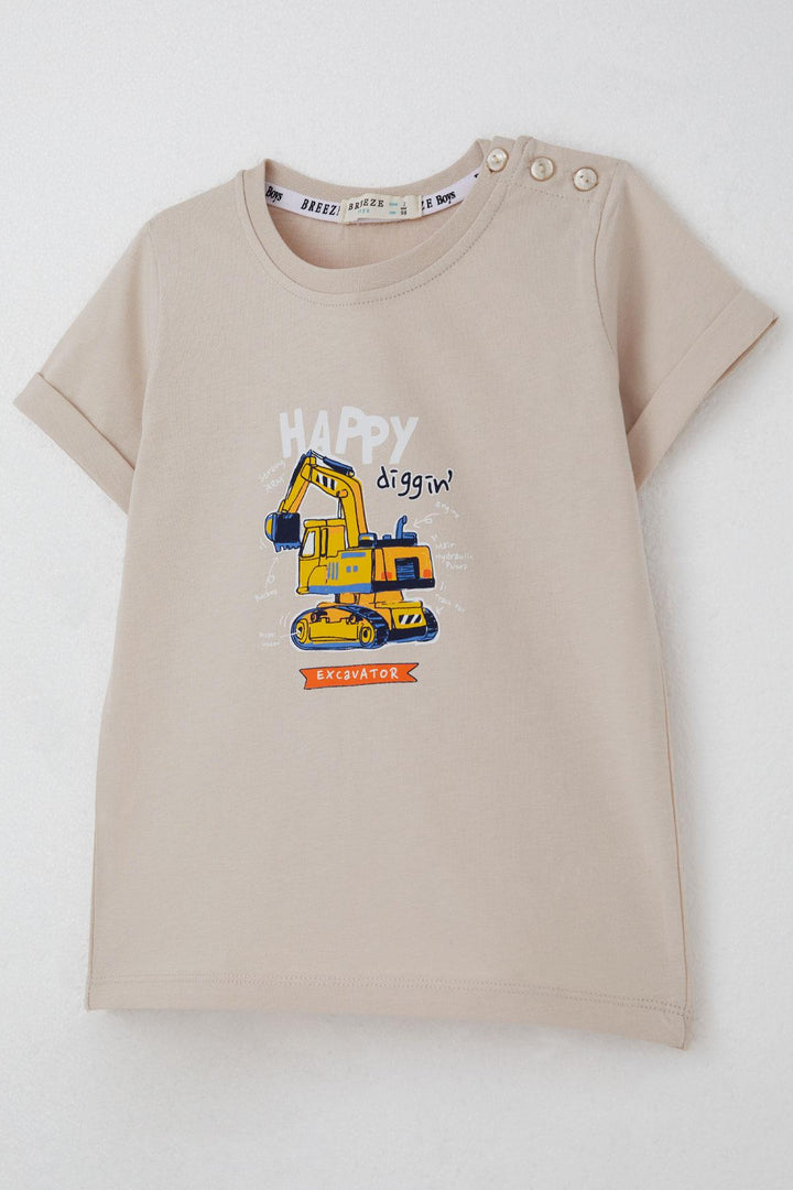 BRE Breeze Boys' Shorts Set with Construction Machine Print, 1-4 Years, Beige - Paderno Dugnano
