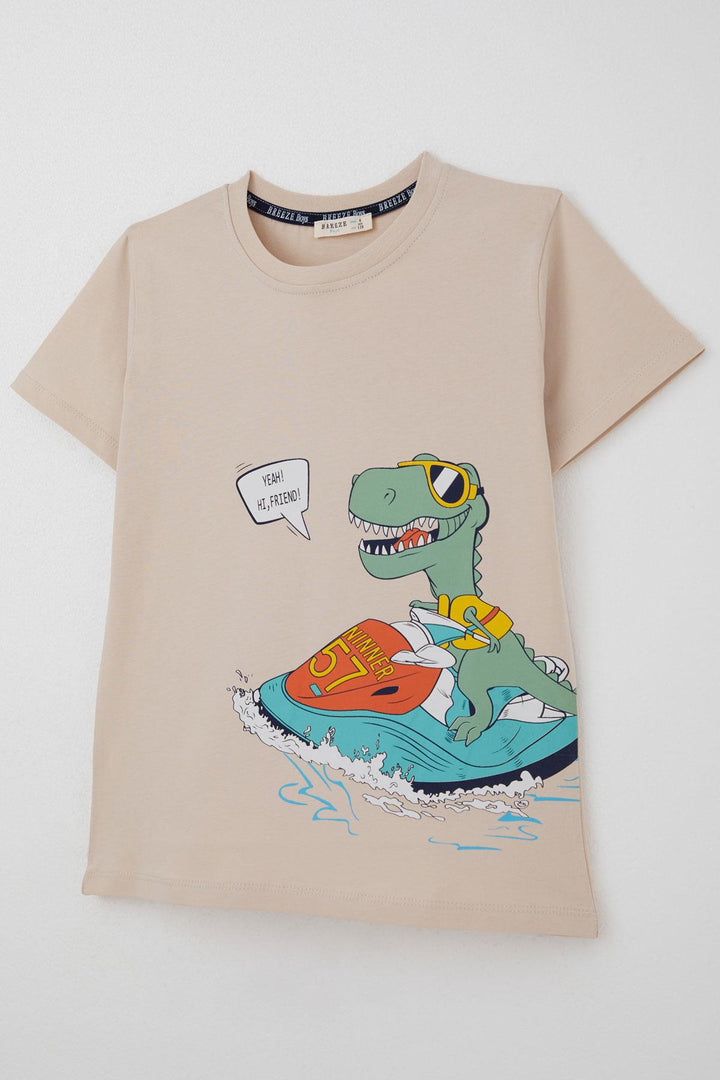 BRE Breeze Erkek Çocuk Şortlu Takım Jetski Tutkunu Havalı Dinozor Baskılı 5-9 Yaş, Bej - Mentor