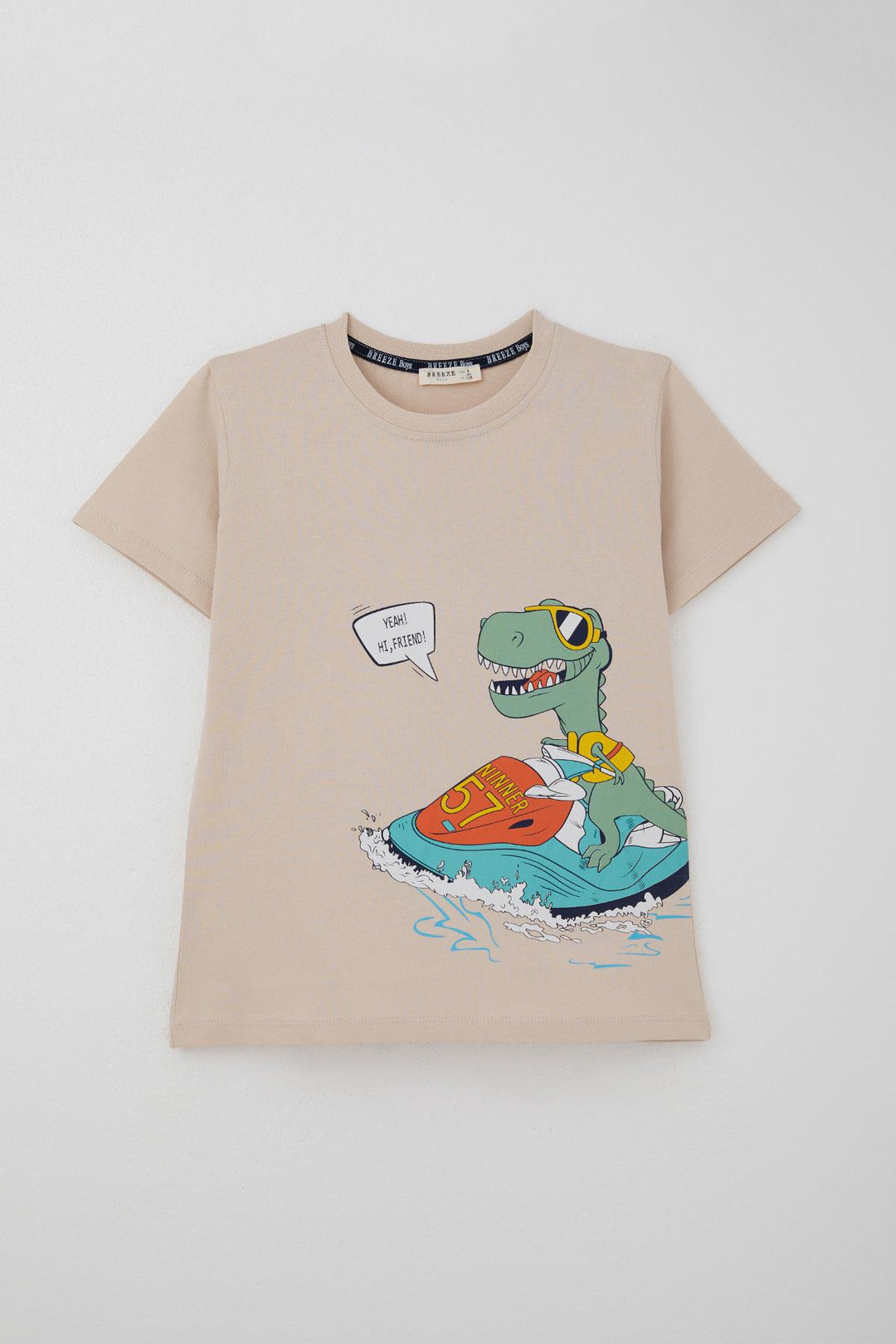 BRE Breeze Erkek Çocuk Şortlu Takım Jetski Tutkunu Havalı Dinozor Baskılı 5-9 Yaş, Bej - Mentor