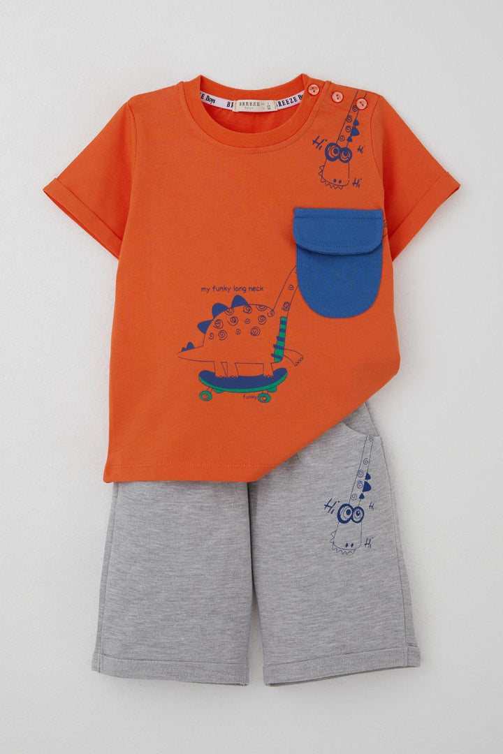 BRE Breeze Erkek Çocuk Şortlu Takım Kaykaycı Dinozor Baskılı Cep Kısmı Kapak Detaylı 2-6 Yaş, Kiremit - Katwijk