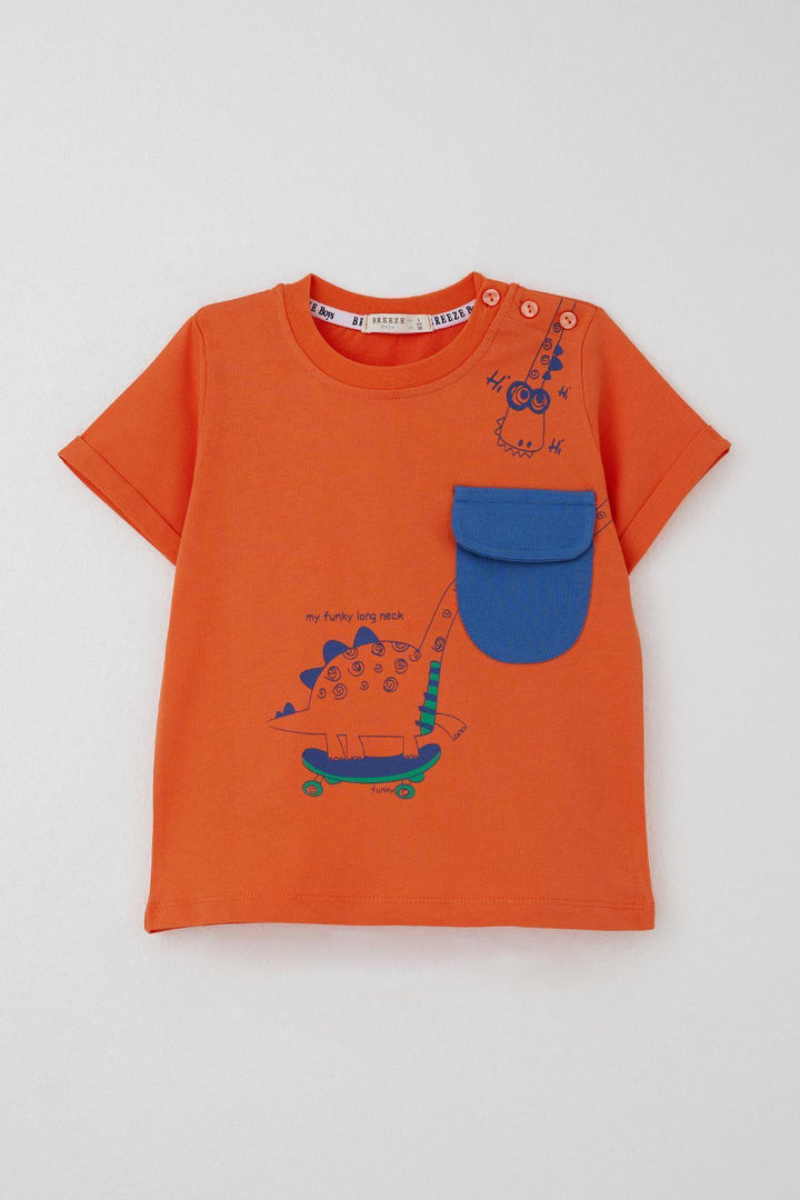 BRE Breeze Erkek Çocuk Şortlu Takım Kaykaycı Dinozor Baskılı Cep Kısmı Kapak Detaylı 2-6 Yaş, Kiremit - Katwijk