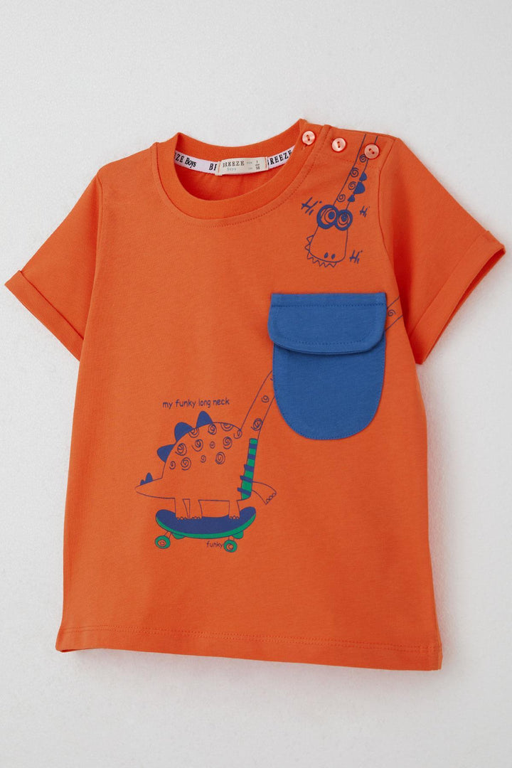 BRE Breeze Erkek Çocuk Şortlu Takım Kaykaycı Dinozor Baskılı Cep Kısmı Kapak Detaylı 2-6 Yaş, Kiremit - Katwijk