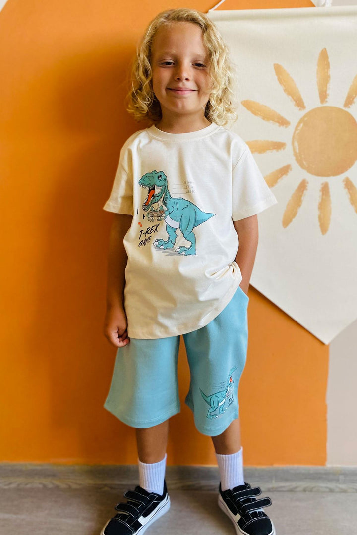 BRE Breeze Boys' Shorts Set Console King Player Dinosaur Printed 2-6 Years, Cream - Milton
