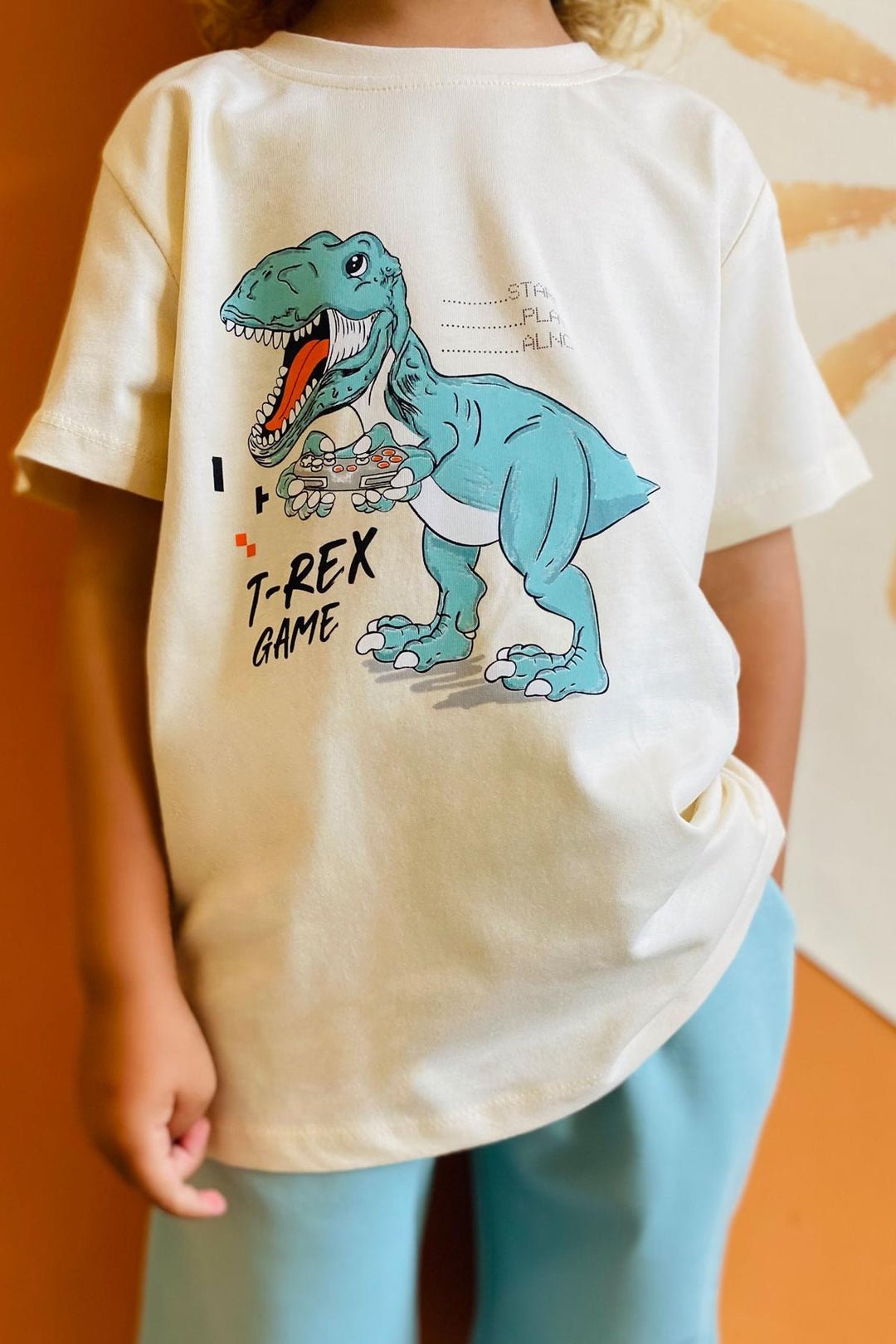 BRE Breeze Boys' Shorts Set Console King Player Dinosaur Printed 2-6 Years, Cream - Milton