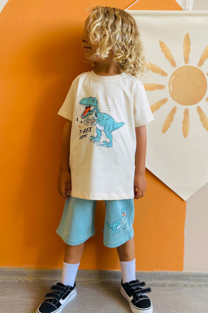 BRE Breeze Boys' Shorts Set Console King Player Dinosaur Printed 2-6 Years, Cream - Milton
