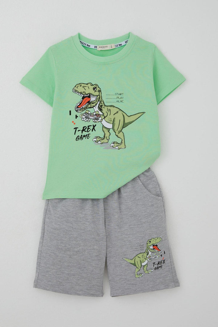 BRE Breeze Boys' Shorts Set Console King Player Dinosaur Printed 2-6 Years, Aqua Green - Iormughanlo