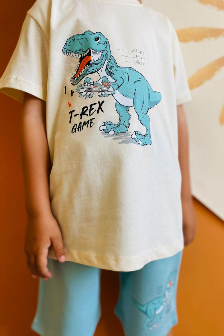 BRE Breeze Boys' Shorts Set Console King Player Dinosaur Printed 2-6 Years, Cream - Milton