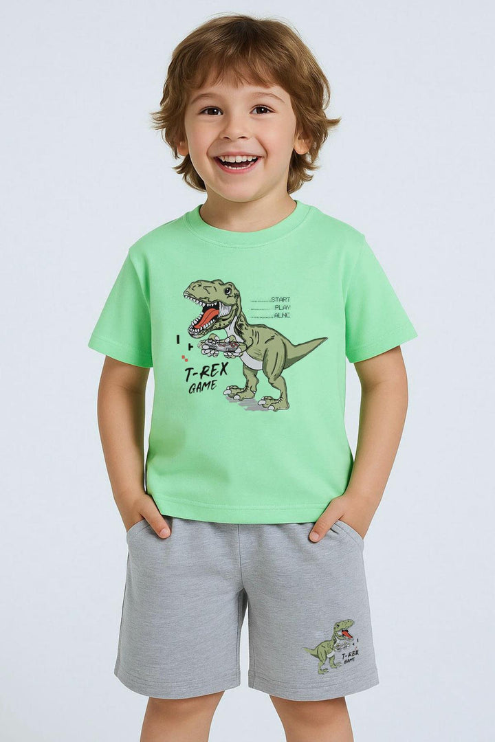 BRE Breeze Boys' Shorts Set Console King Player Dinosaur Printed 2-6 Years, Aqua Green - Gondomar