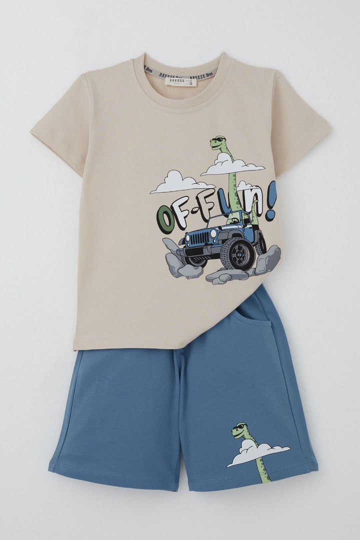 BRE Breeze Boys' Shorts Set Adventurous Dinosaur Printed 2-6 Years, Beige - Honolulu