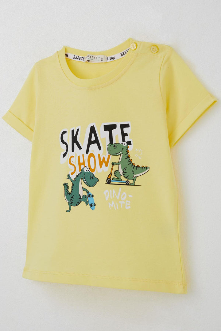 BRE Breeze Boys' Shorts Set Dinosaur Printed Skating Show, 1-4 Years, Yellow - Romford