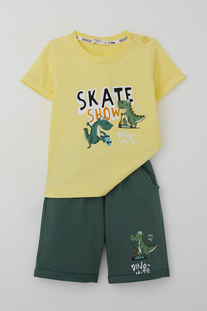 BRE Breeze Boys' Shorts Set Dinosaur Printed Skating Show, 1-4 Years, Yellow - Romford