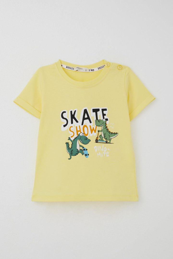 BRE Breeze Boys' Shorts Set Dinosaur Printed Skating Show, 1-4 Years, Yellow - Romford
