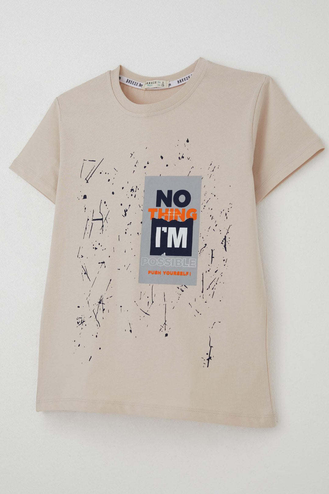 BRE Breeze Erkek Çocuk Şortlu Takım Püskürtme Boya Desenli Yazı Baskılı 50 Yaş, Bej - Bunbury