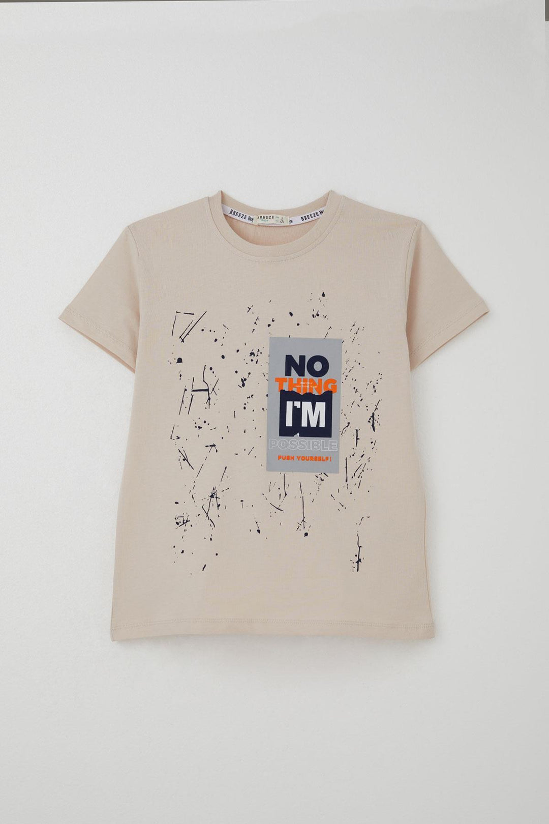 BRE Breeze Erkek Çocuk Şortlu Takım Püskürtme Boya Desenli Yazı Baskılı 50 Yaş, Bej - Bunbury