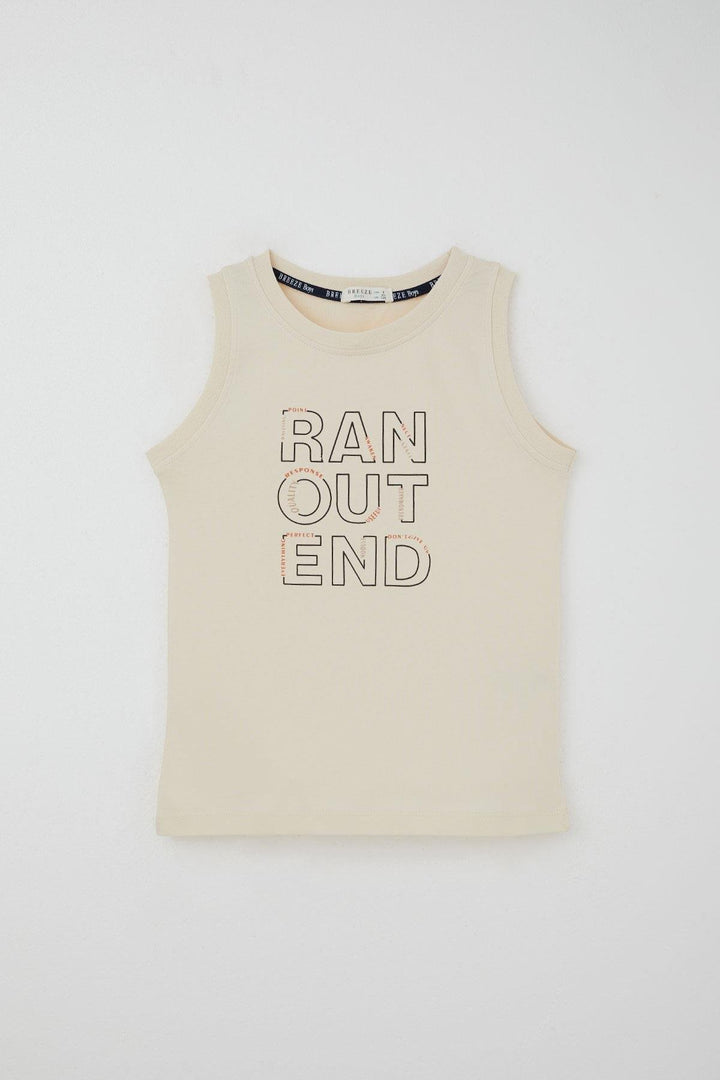 BRE Breeze Erkek Çocuk Şortlu Takım Sıfır Kollu Yazı Baskılı Bağcık Aksesuarlı 84 Yaş, Krem - Vyshneve