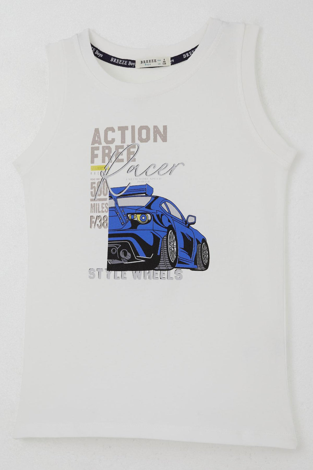 BRE Breeze Boys' Shorts Set Zero Sleeve Racing Hero Car Printed 50 Years, White - Yuriria