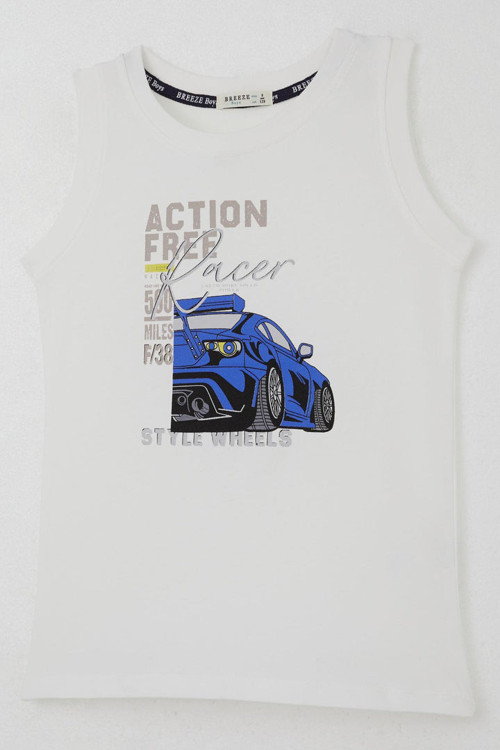 BRE Breeze Boys' Shorts Set Zero Sleeve Racing Hero Car Printed 50 Years, White - Yuriria