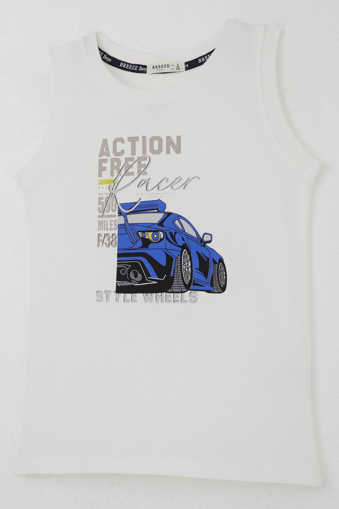 BRE Breeze Boys' Shorts Set Zero Sleeve Hero of the Race Track Car Printed 50 Years, White - Poza Rica de Hidalgo