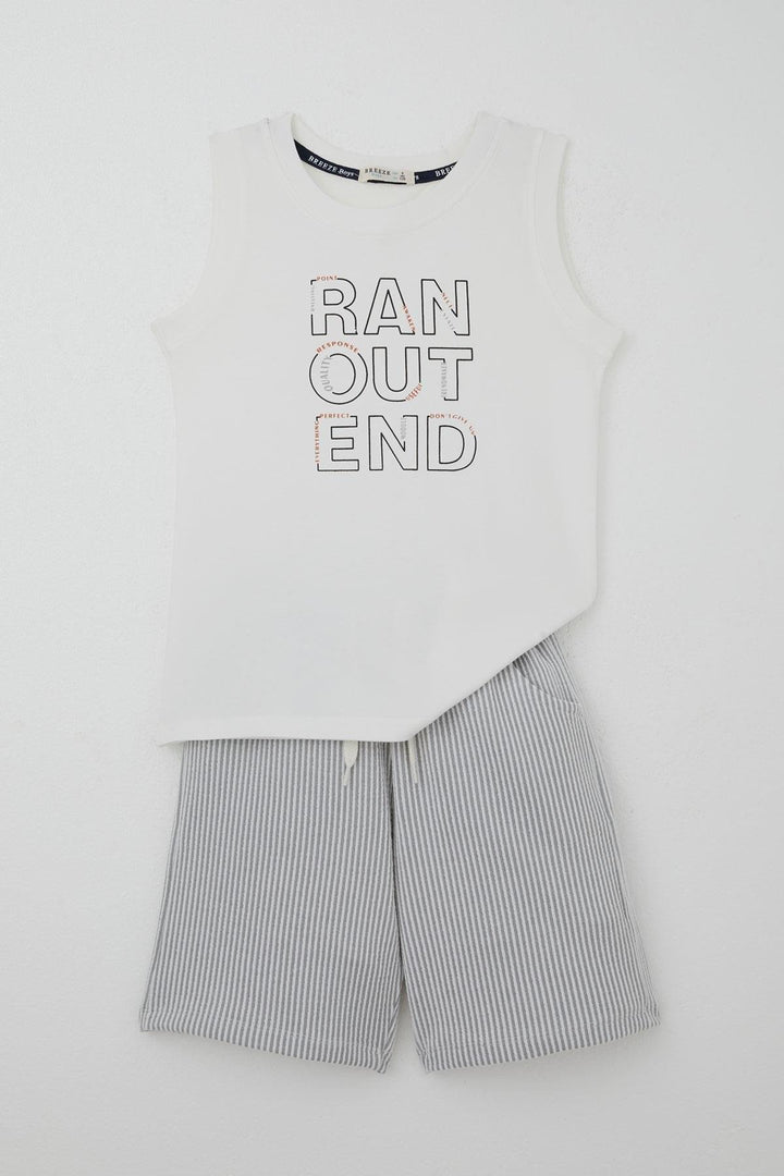 BRE Breeze Boys' Shorts Set Sleeveless Summer Printed Lace-Up Accessorized 84 Years, White - Pearl City