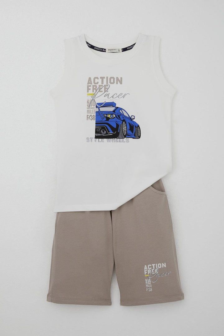 BRE Breeze Boys' Shorts Set Zero Sleeve Racing Hero Car Printed 50 Years, White - Yuriria