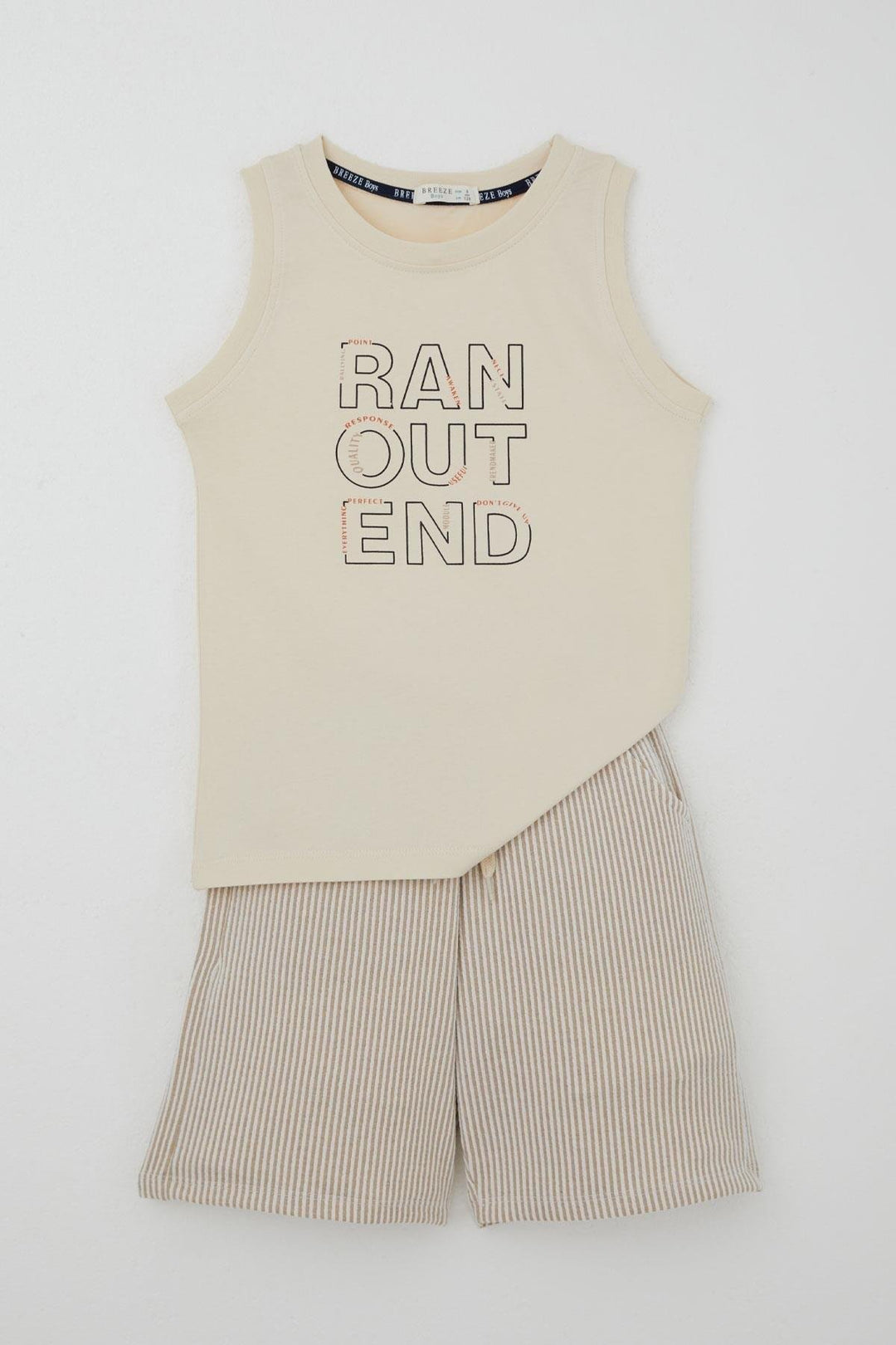 BRE Breeze Erkek Çocuk Şortlu Takım Sıfır Kollu Yazı Baskılı Bağcık Aksesuarlı 84 Yaş, Krem - Vyshneve