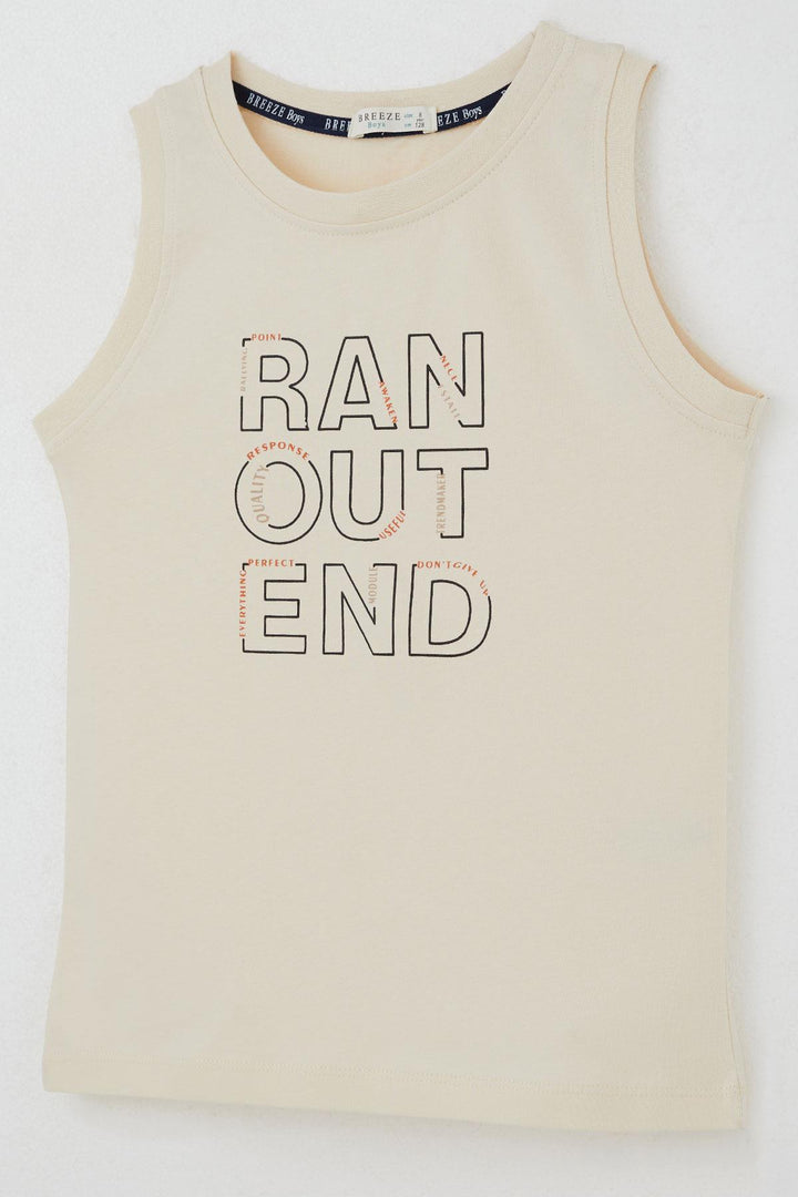 BRE Breeze Erkek Çocuk Şortlu Takım Sıfır Kollu Yazı Baskılı Bağcık Aksesuarlı 84 Yaş, Krem - Vyshneve