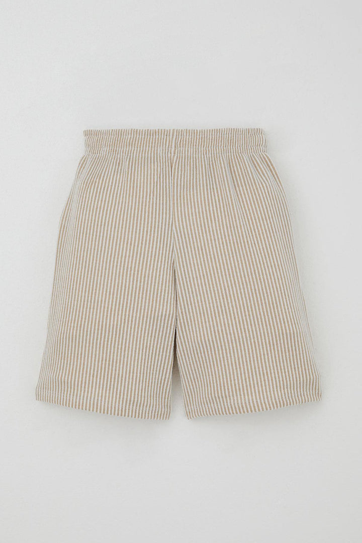 BRE Breeze Erkek Çocuk Şortlu Takım Sıfır Kollu Yazı Baskılı Bağcık Aksesuarlı 84 Yaş, Krem - Vyshneve