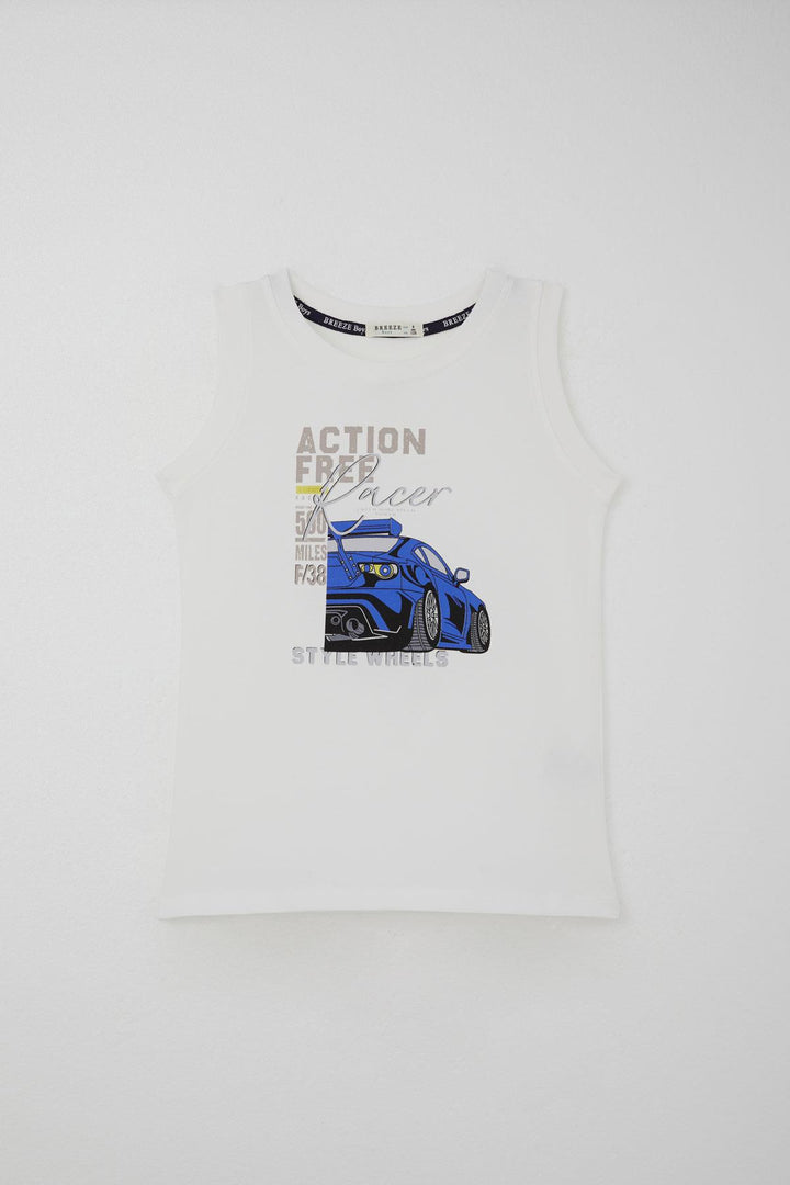BRE Breeze Boys' Shorts Set Zero Sleeve Racing Hero Car Printed 50 Years, White - Yuriria