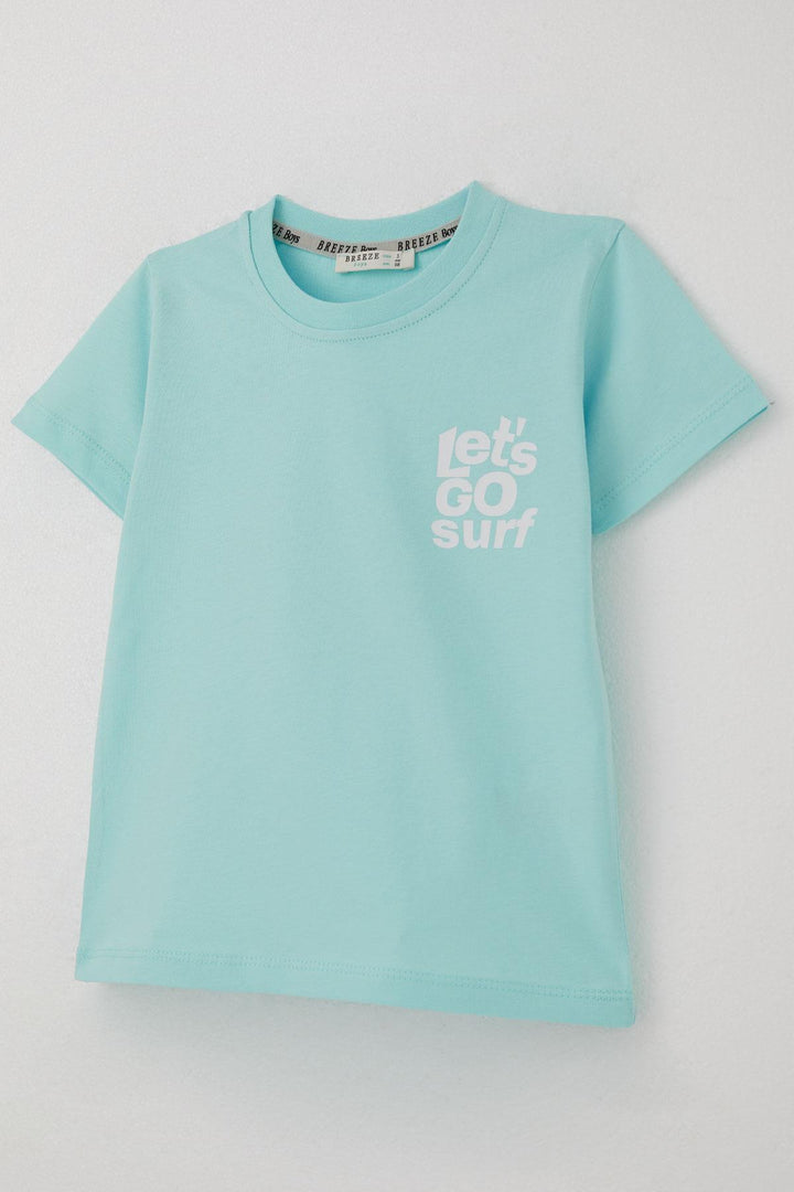 BRE Breeze Boys' Shorts Set with Surfer Dinosaur Print on the Back, 2-6 Years, Light Blue - Buzău