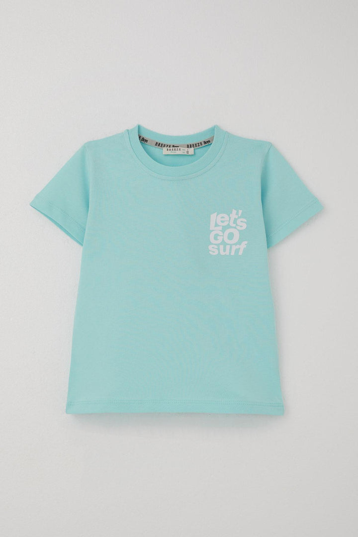 BRE Breeze Boys' Shorts Set with Surfer Dinosaur Print on the Back, 2-6 Years, Light Blue - Buzău