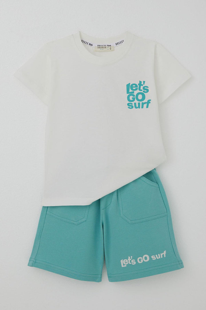 BRE Breeze Boys' Shorts Set with Surfer Dinosaur Print on the Back, 2-6 Years, Beige - York