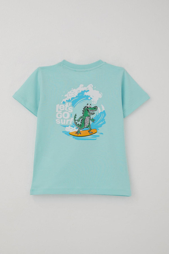BRE Breeze Boys' Shorts Set with Surfer Dinosaur Print on the Back, 2-6 Years, Light Blue - Buzău