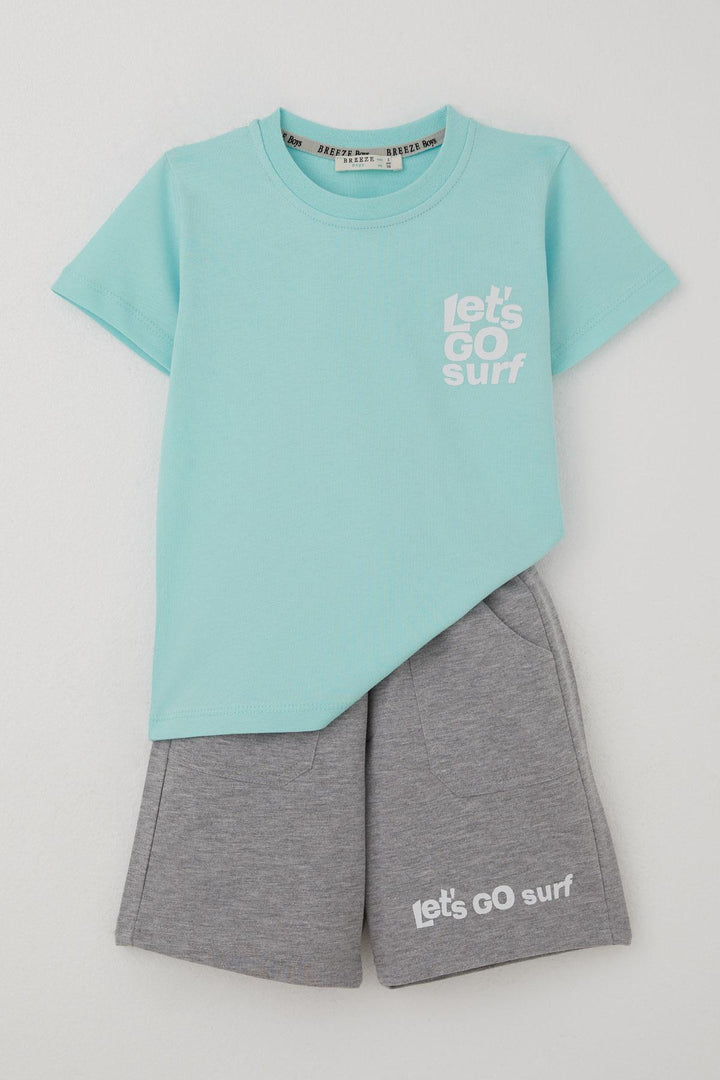 BRE Breeze Boys' Shorts Set with Surfer Dinosaur Print on the Back, 2-6 Years, Light Blue - Buzău